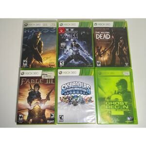 Xbox 360 6 Game Lot Halo 3, Force Unleashed, Walking Dead, Fable 3, Skylanders